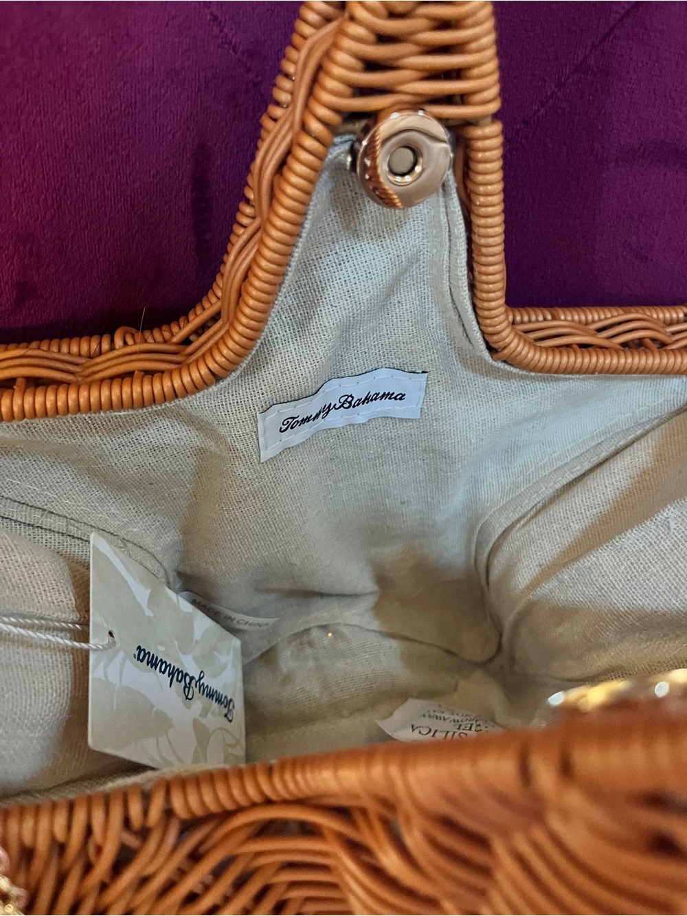 Tommy Bahama STAR Wicker SHOULDER Bag Brown WOVEN Chain Detachable NEW - Picture 5 of 12